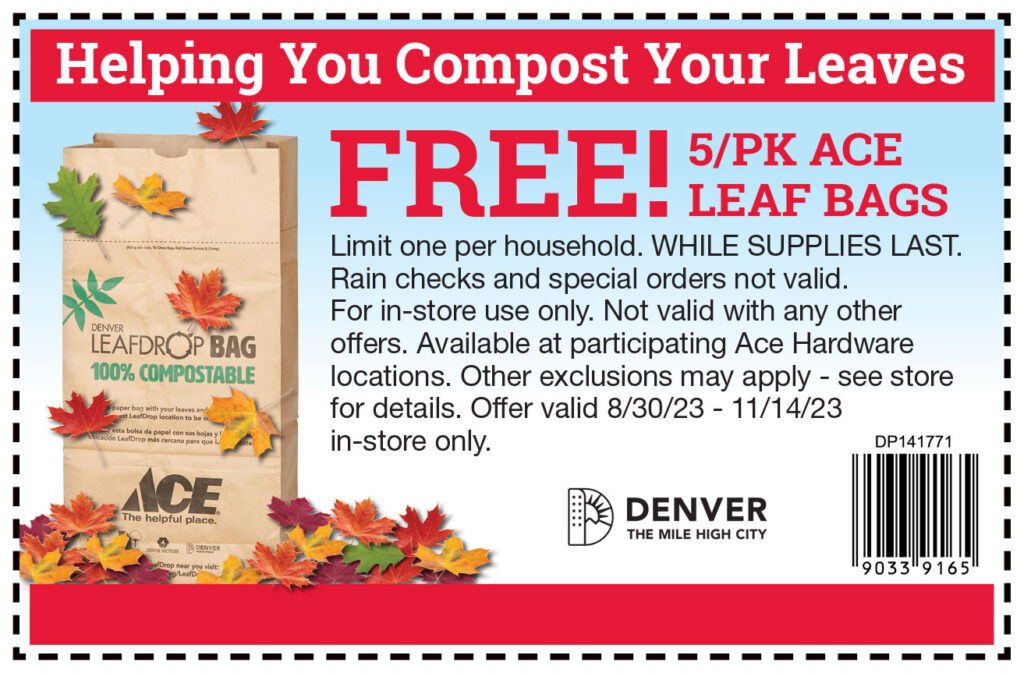 LeafDrop coupon for a free 5-pack of leaf bags at Ace Hardware
