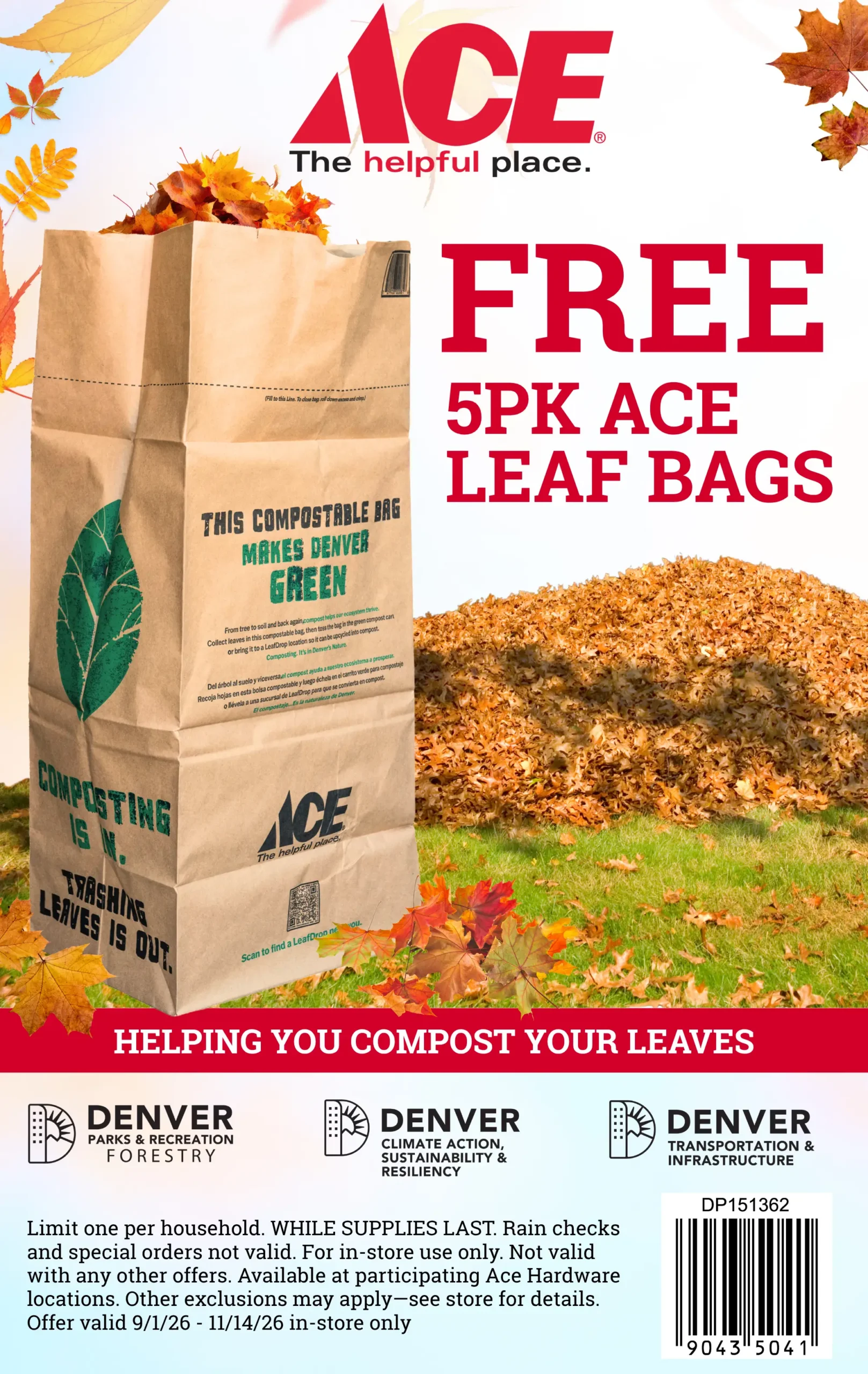 LeafDrop 2026 coupon for leaf bags at Ace Hardware