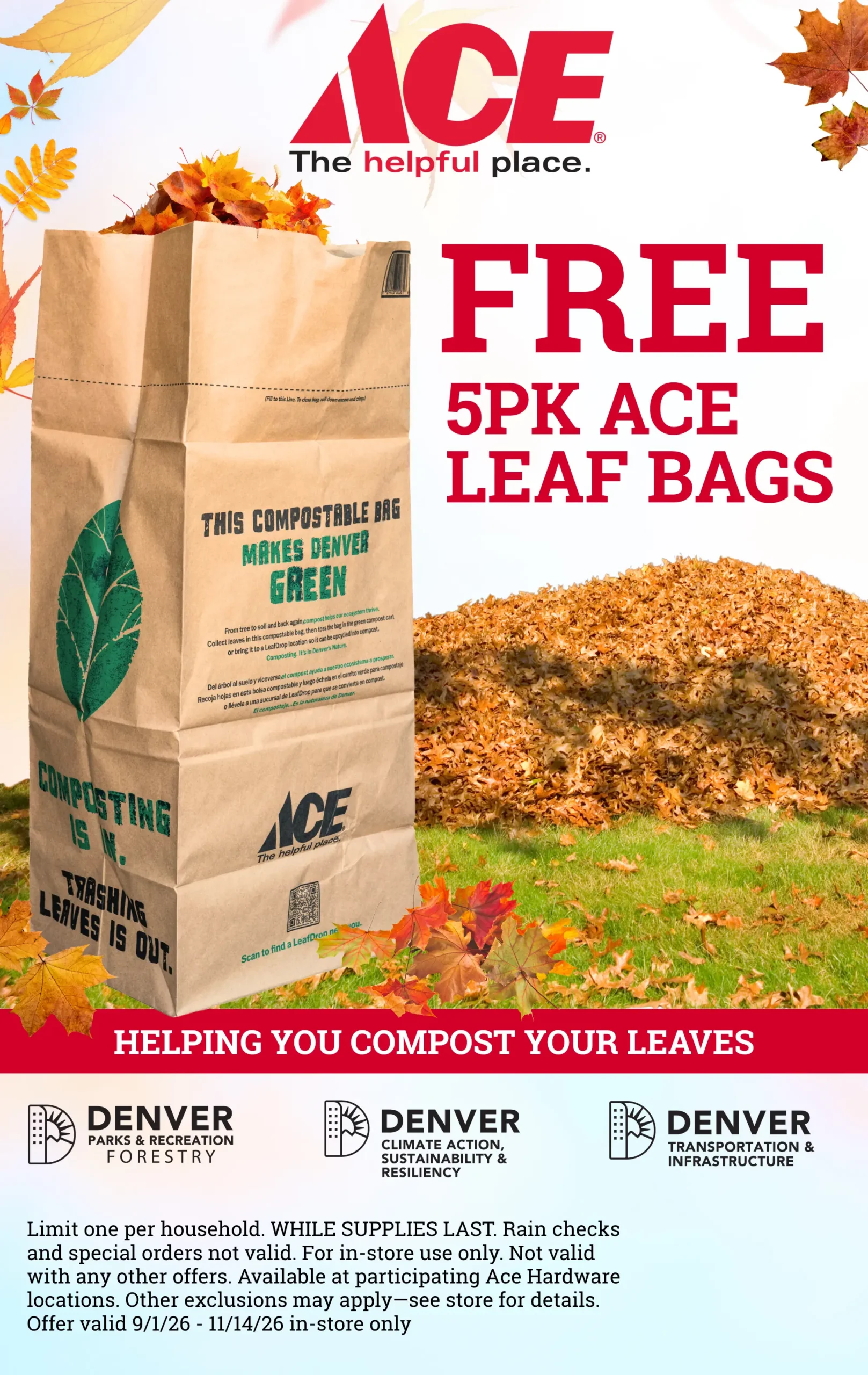 LeafDrop 2026 coupon for leaf bags at Ace Hardware